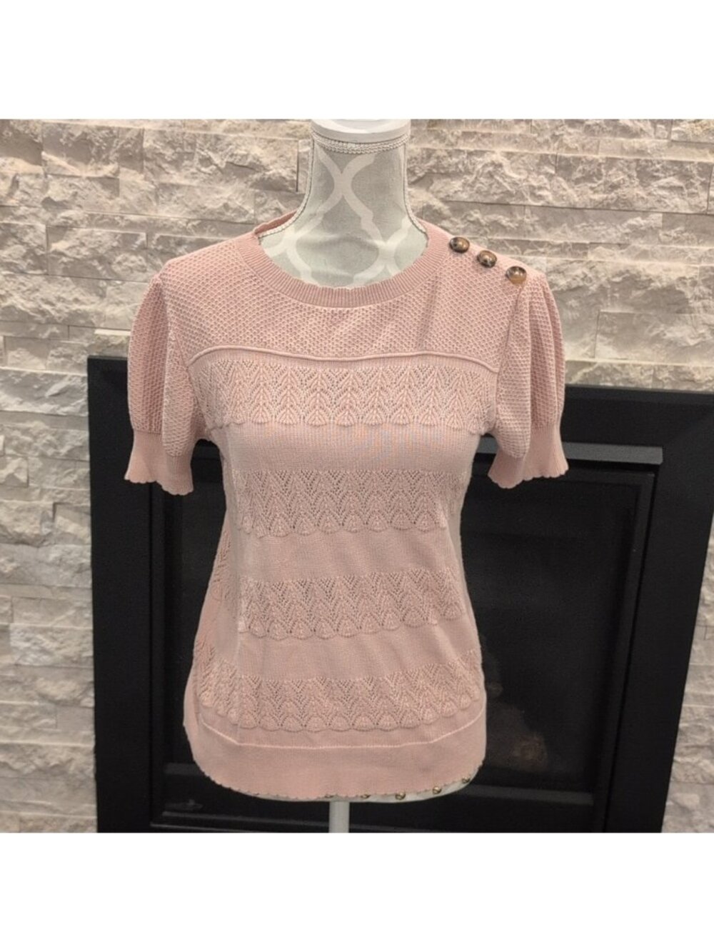 Kaily K Blush Pink Knit Short Sleeve Sweater